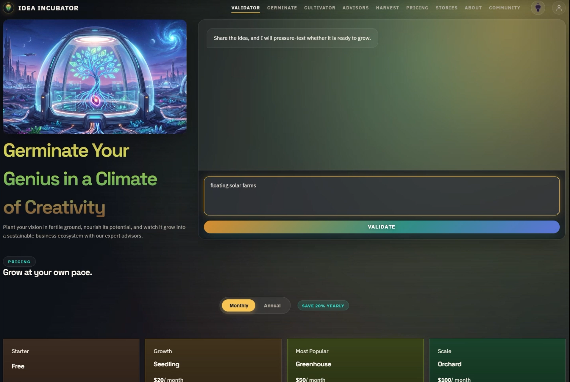 Idea Incubator application preview